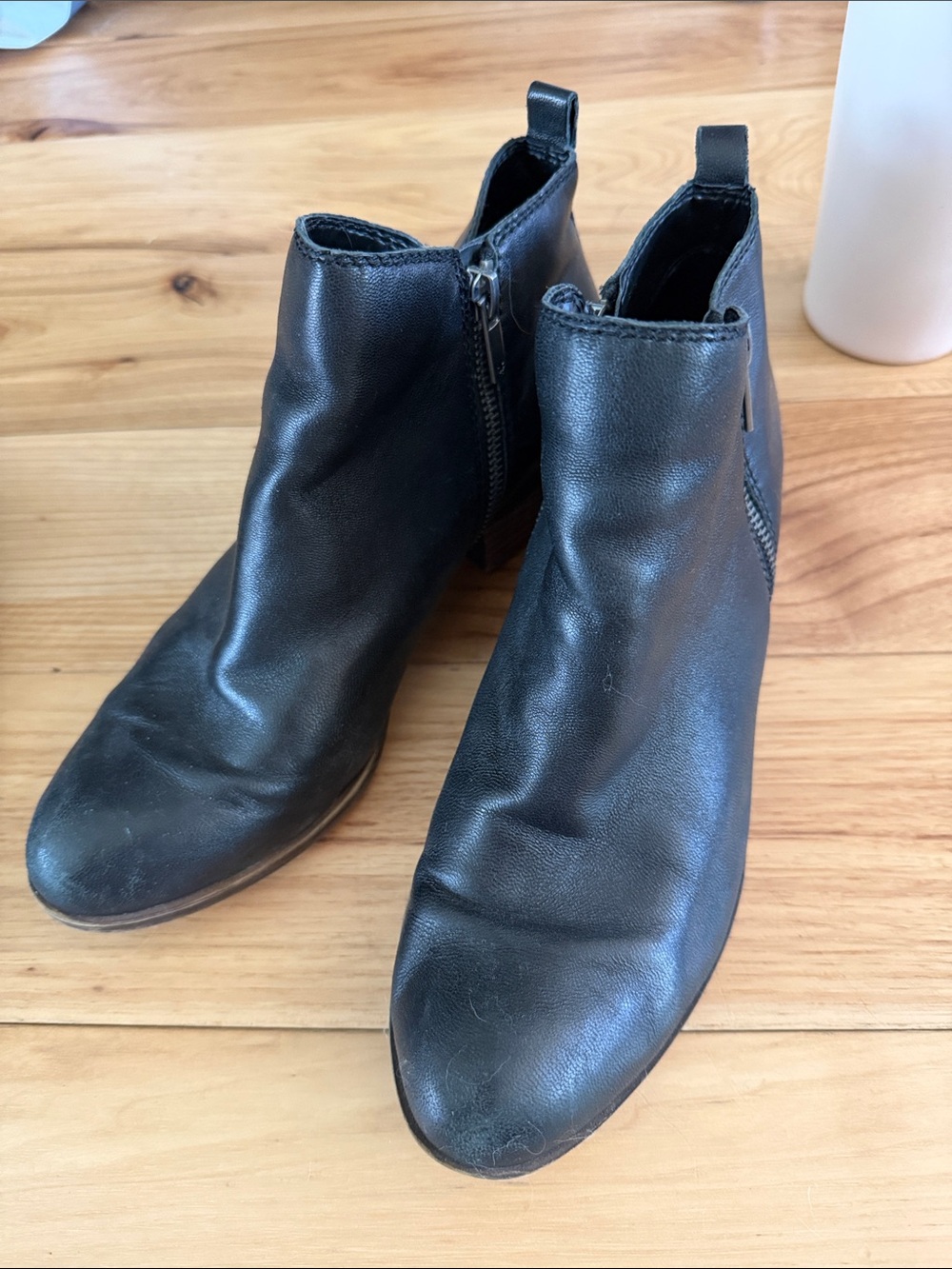 Lucky Brand Black Leather Ankle Booties with Side Zip